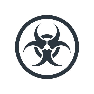 Biyolojik tehlike sembolü. Basit bir tehlike ikonu. Siyah vektör çizimi beyaz arkaplanda izole edildi.