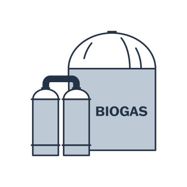 Biyogaz depolama ikonu. Metan piktogramlı tanklar. Çevresel bilgi, tasarım ve kavramlar için gaz taşıyıcılarının çizgisi. Vektör illüstrasyonu beyaz arkaplanda izole edildi.