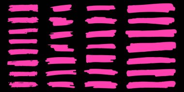 Vurgu işaretleri ayarlandı. Basit pembe çizgili altçizgiler. Metin tasarımları için neon magenta serbest elle okşama koleksiyonu. Vektör illüstrasyonu düz bir arkaplanda izole edildi