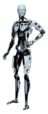 Beyaz arkaplanda izole edilmiş bir erkek robotun 3B görüntülemesi