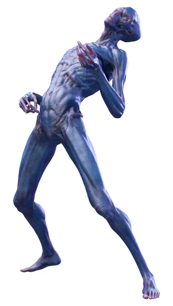 在白色背景下孤立的蓝色男性外星人的3D渲染 — 图库照片