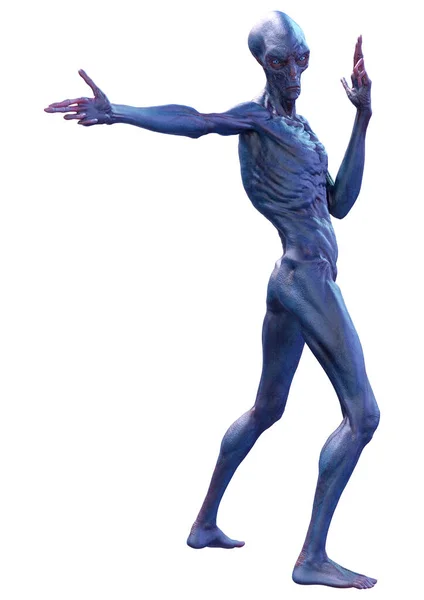 Representación Alienígena Macho Azul Aislado Sobre Fondo Blanco — Foto de Stock