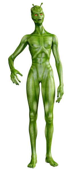 Representación Alienígena Verde Aislado Sobre Fondo Blanco — Foto de Stock