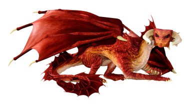 Beyaz arka planda izole edilmiş bir fantezi ejderhanın 3 boyutlu canlandırması