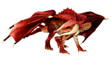 Beyaz arka planda izole edilmiş bir fantezi ejderhanın 3 boyutlu canlandırması