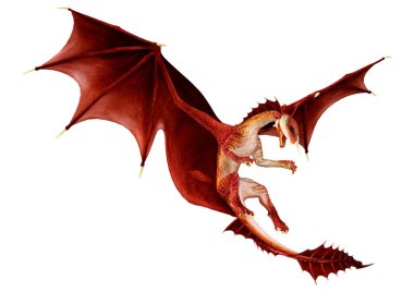 Beyaz arka planda izole edilmiş bir fantezi ejderhanın 3 boyutlu canlandırması