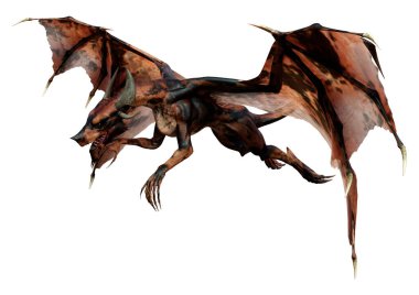 Beyaz arka planda izole edilmiş bir fantezi ejderhanın 3 boyutlu canlandırması