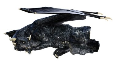 Beyaz arka planda izole edilmiş bir fantezi ejderhanın 3 boyutlu canlandırması