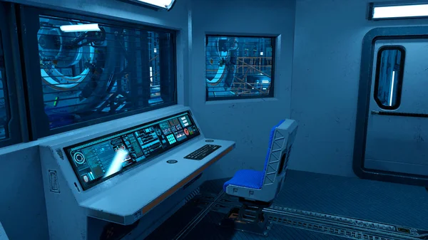 Rendering Science Fiction Teleportation Hangar Space Station — Stock Photo, Image