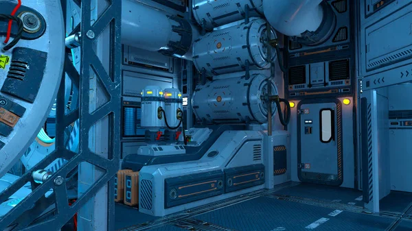 Återgivning Science Fiction Teleportering Hangar Rymdstation — Stockfoto