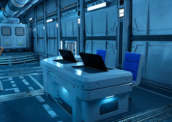 Renderowanie Hangaru Teleportacyjnego Science Fiction Stacji Kosmicznej — Zdjęcie stockowe
