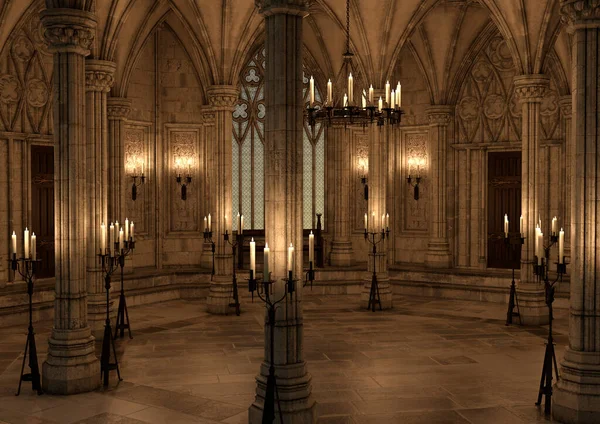 哥特式城堡内部3D渲染 — 图库照片