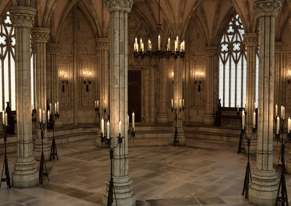 哥特式城堡内部3D渲染 — 图库照片