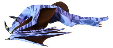 Beyaz arka planda izole edilmiş bir fantezi ejderhanın 3 boyutlu canlandırması