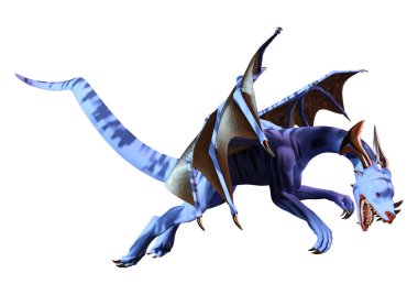 Beyaz arka planda izole edilmiş bir fantezi ejderhanın 3 boyutlu canlandırması