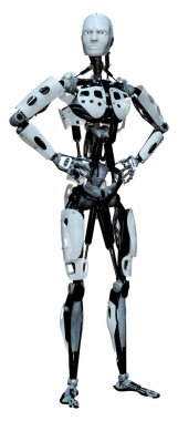 Beyaz arkaplanda izole edilmiş bir erkek robotun 3B görüntülemesi