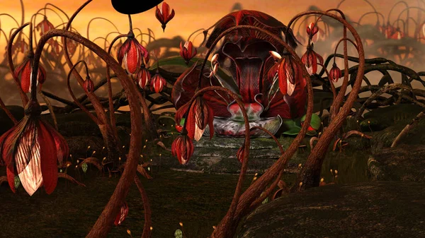 赤い蘭の花の3Dレンダリング — ストック写真