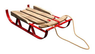 Beyaz arkaplanda izole edilmiş 3 boyutlu vintage kızak çizimi