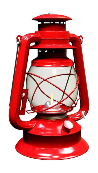 Renderowania Czerwonego Rocznika Lampy Nafty Izolowane Białym Tle — Zdjęcie stockowe