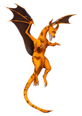 Beyaz arka planda izole edilmiş bir fantezi ejderhanın 3 boyutlu canlandırması