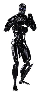 Beyaz arkaplanda izole edilmiş bir erkek robotun 3B görüntülemesi