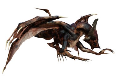 Beyaz arka planda izole edilmiş bir fantezi ejderhanın 3 boyutlu canlandırması