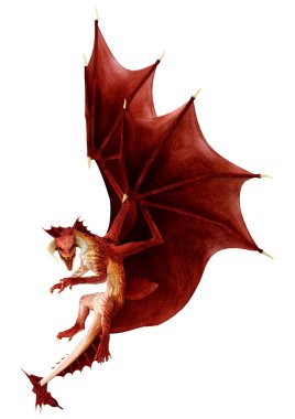 Beyaz arka planda izole edilmiş bir fantezi ejderhanın 3 boyutlu canlandırması