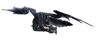 Beyaz arka planda izole edilmiş bir fantezi ejderhanın 3 boyutlu canlandırması