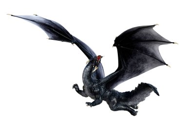 Beyaz arka planda izole edilmiş bir fantezi ejderhanın 3 boyutlu canlandırması