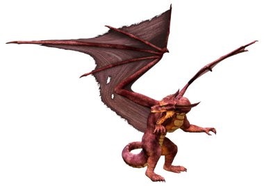 Beyaz arka planda izole edilmiş bir fantezi ejderhanın 3 boyutlu canlandırması