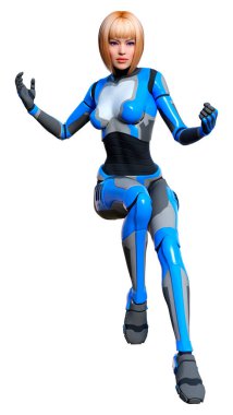 Beyaz arka planda izole edilmiş bir kadın robotun 3 boyutlu canlandırması