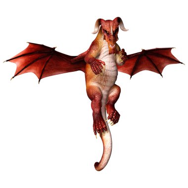 Beyaz arka planda izole edilmiş bir fantezi ejderhanın 3 boyutlu canlandırması