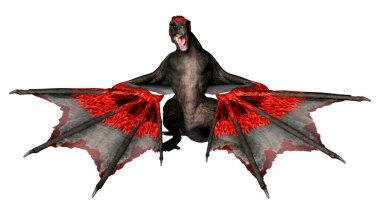 Beyaz arka planda izole edilmiş bir fantezi ejderhanın 3 boyutlu canlandırması