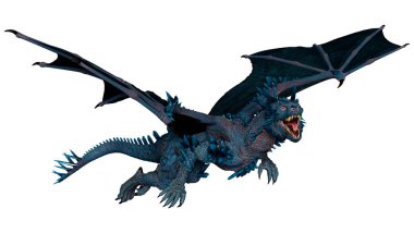 Beyaz arka planda izole edilmiş bir fantezi ejderhanın 3 boyutlu canlandırması