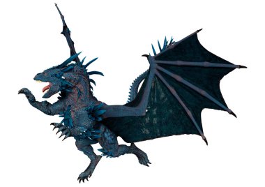 Beyaz arka planda izole edilmiş bir fantezi ejderhanın 3 boyutlu canlandırması