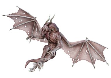 Beyaz arka planda izole edilmiş bir fantezi ejderhanın 3 boyutlu canlandırması