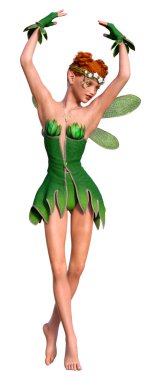 Beyaz arkaplanda izole edilmiş bir bahar perisinin 3 boyutlu canlandırması