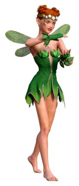 Beyaz arkaplanda izole edilmiş bir bahar perisinin 3 boyutlu canlandırması