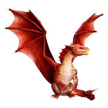 Beyaz arka planda izole edilmiş bir fantezi ejderhanın 3 boyutlu canlandırması