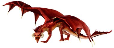 Beyaz arka planda izole edilmiş bir fantezi ejderhanın 3 boyutlu canlandırması