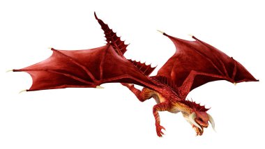 Beyaz arka planda izole edilmiş bir fantezi ejderhanın 3 boyutlu canlandırması