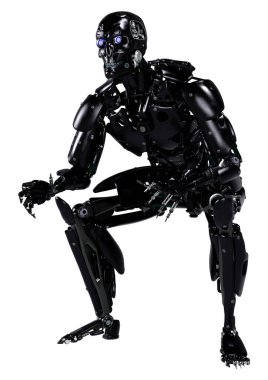 Beyaz arkaplanda izole edilmiş bir erkek robotun 3B görüntülemesi