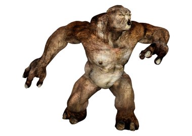 Beyaz arka planda izole edilmiş bir peri masalı trolünün 3 boyutlu canlandırması