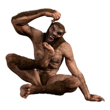 Beyaz arka planda 3 boyutlu bir kurt adam ya da Lycanthrope görüntüsü izole edilmiş.