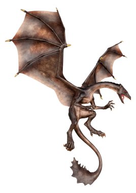 Beyaz arka planda izole edilmiş bir fantezi ejderhanın 3 boyutlu canlandırması