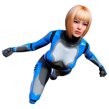 Beyaz arka planda izole edilmiş bir kadın robotun 3 boyutlu canlandırması