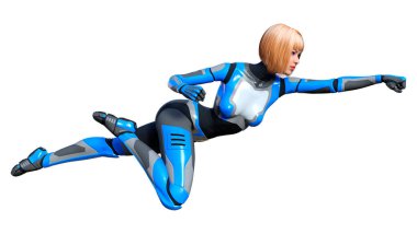 Beyaz arka planda izole edilmiş bir kadın robotun 3 boyutlu canlandırması