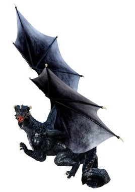 Beyaz arka planda izole edilmiş bir fantezi ejderhanın 3 boyutlu canlandırması