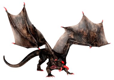 Beyaz arka planda izole edilmiş bir fantezi ejderhanın 3 boyutlu canlandırması