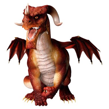 Beyaz arka planda izole edilmiş bir fantezi ejderhanın 3 boyutlu canlandırması